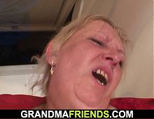 Busty blonde granma takes double penetration